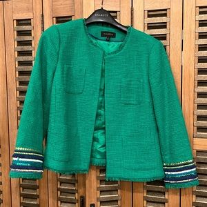 Talbots Green Boucle Cropped Jacket with sequin trim